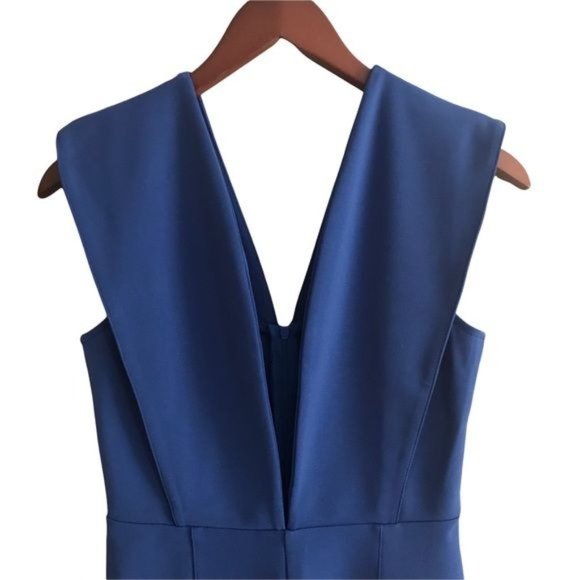 Deep V Plunge Fitted Night Out Date Night Jumpsuit in Blue Size Medium - Picture 6 of 7